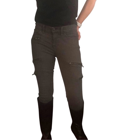 Madewell Moto Skinny Sz 26  Jeans 8” Low Rise Green Gray Zipper Pockets Edgy - Picture 2 of 10